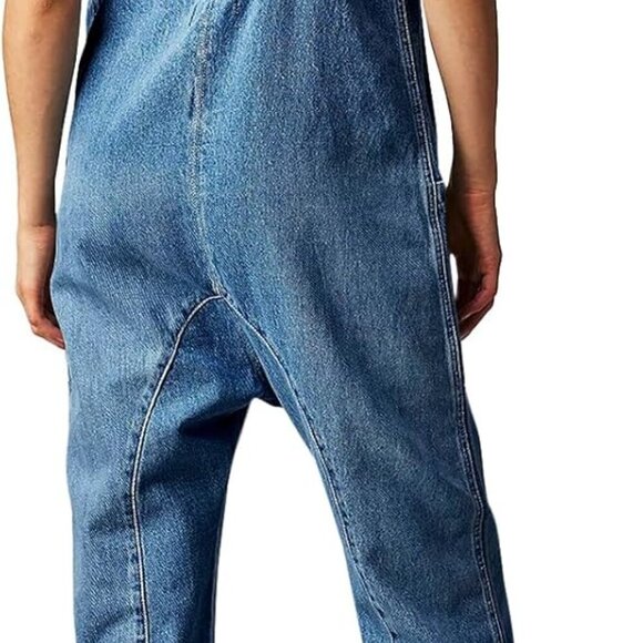 Women's Denim Overall Jumpsuits Sleeveless V Neck Adjustable Straps Jeans Long P - Picture 2 of 3